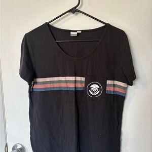 Roxy Black Tee with Subtle Stripes